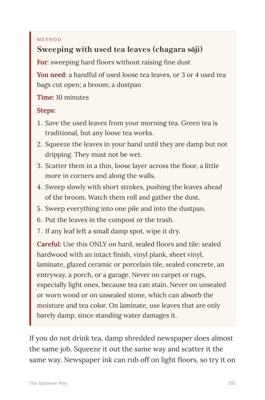 Page 392: sweeping with tea leaves